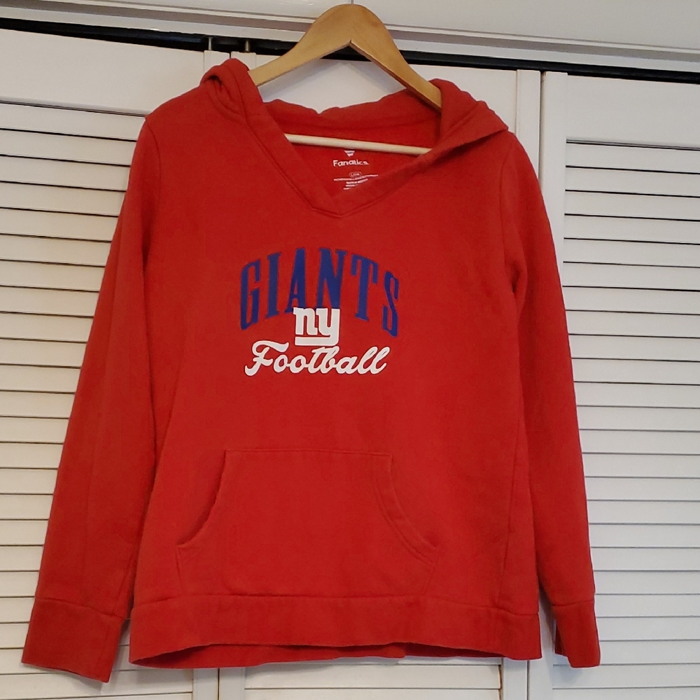 Fanatics Red NY Giants V-Neck Women's Pullover Hoodie Sweatshirt, Size Large